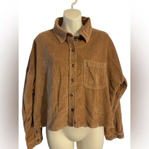 American Eagle Outfitters Corduroy Button-Down Shirt Jacket in Brown